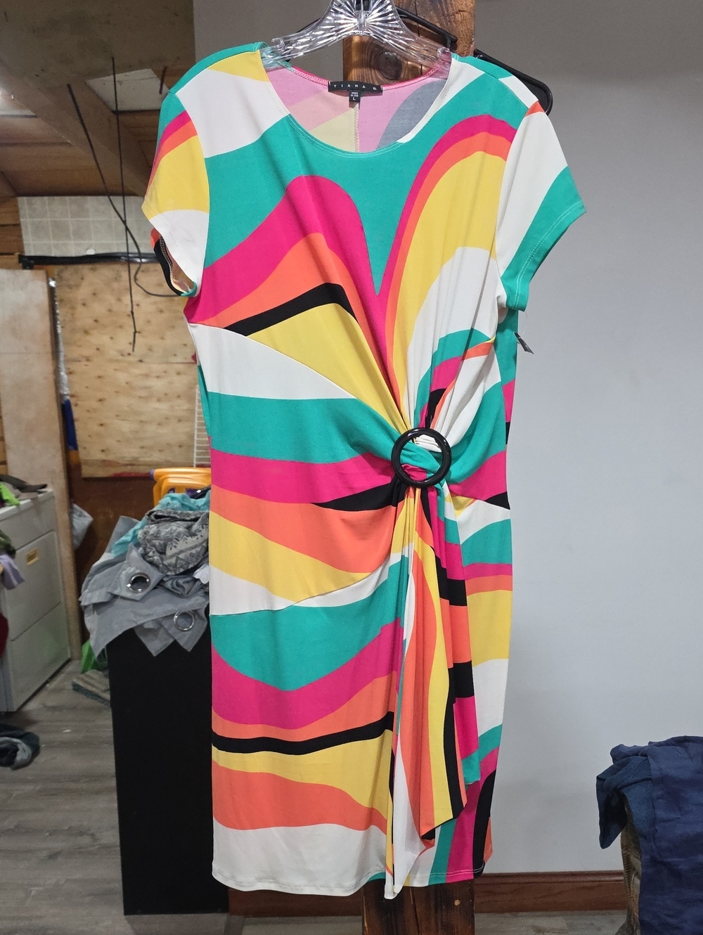 Tiana B. Multicolor Wave-Print Knot-Front Asymmetrical Dress